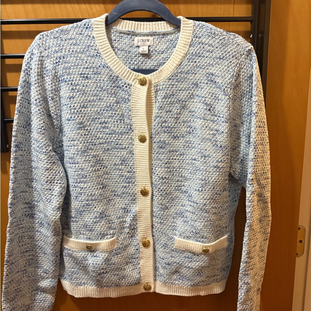 J. Crew Women's Blue and Cream Cardigan
